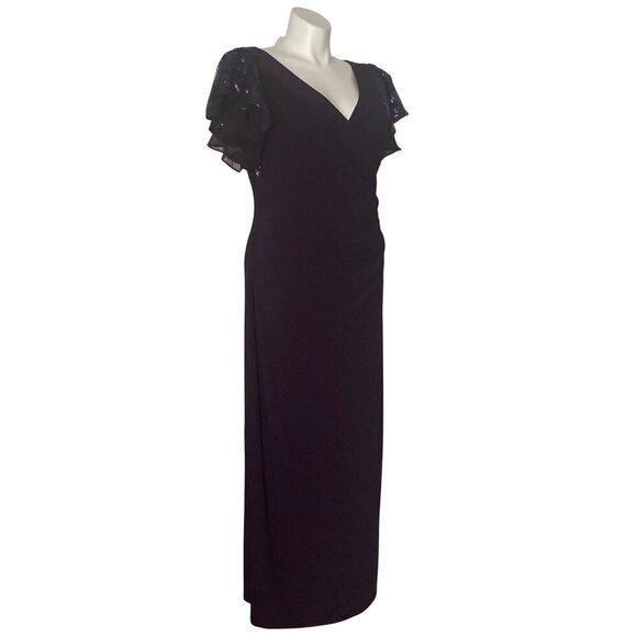 Lauren Ralph Lauren NWT $190 Purple Flutter Sleeve Sequin Accent Gown Size 18 - Picture 3 of 10